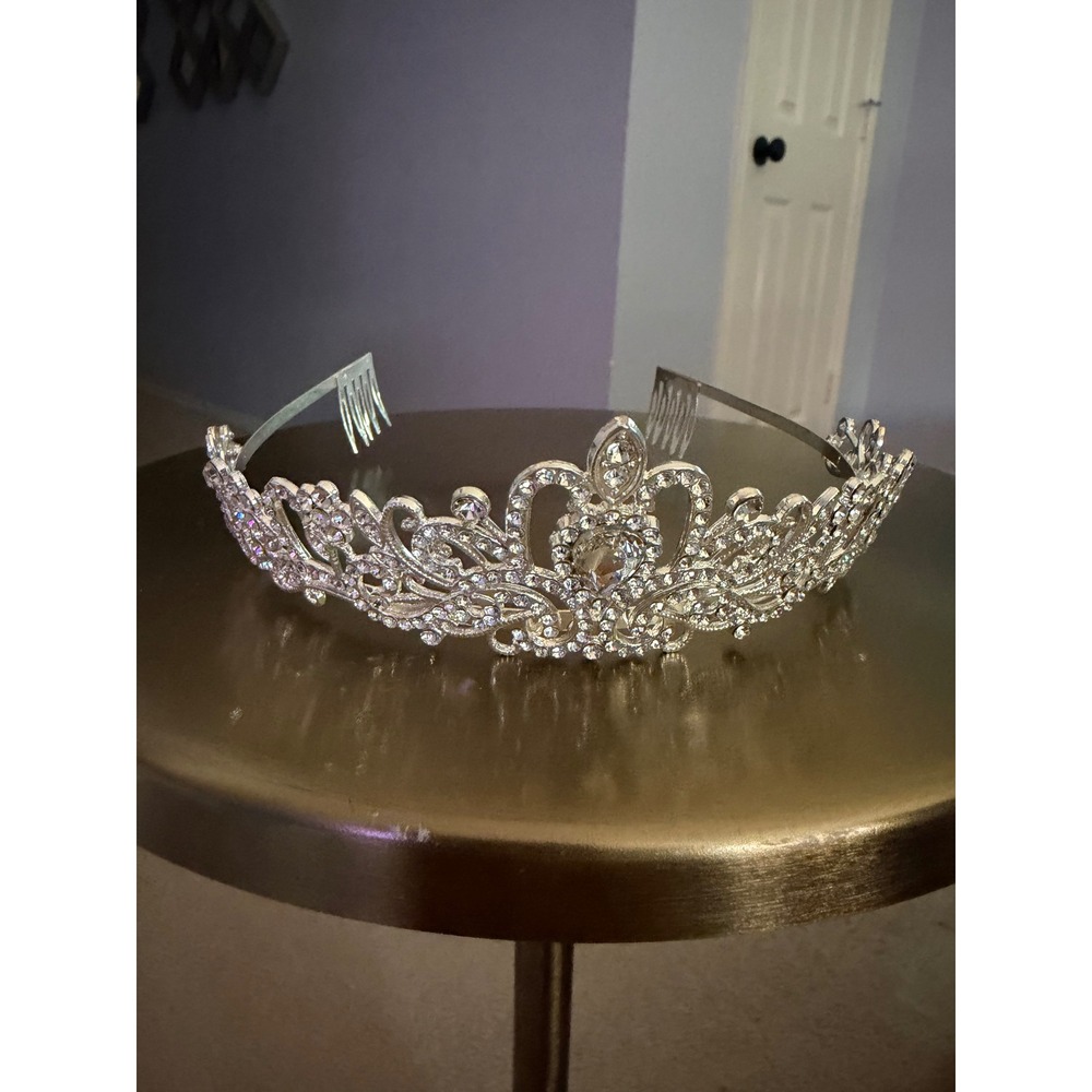 Silver Rhinestone Tiara Crown Wedding Prom Pageant Bridal Hair Accessory